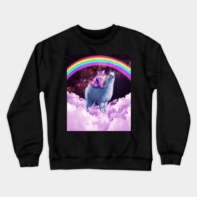 Rainbow Llama - Cat Llama Crewneck Sweatshirt by Random Galaxy